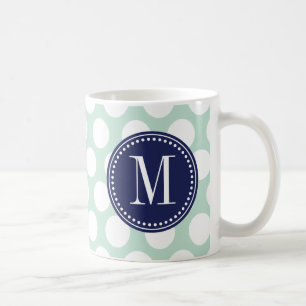 Chic-Minzen-u. Marine-große Punkte mit Monogramm Tasse