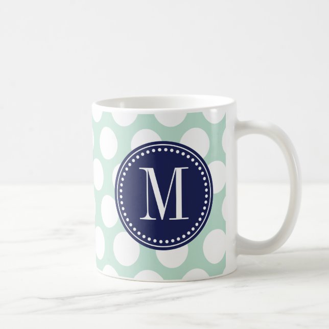 Chic-Minzen-u. Marine-große Punkte mit Monogramm Tasse (Rechts)