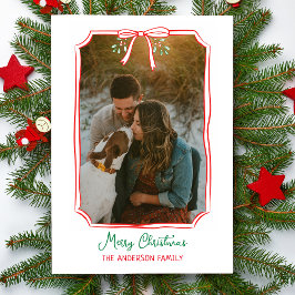 Chic Mistletoe & Bow Custom Family Foto Weihnachte Feiertagspostkarte