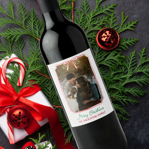 Chic Mistletoe & Bow Custom Family Foto Weihnachte Weinetikett