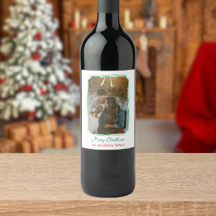 Chic Mistletoe & Bow Custom Family Foto Weihnachte Weinetikett