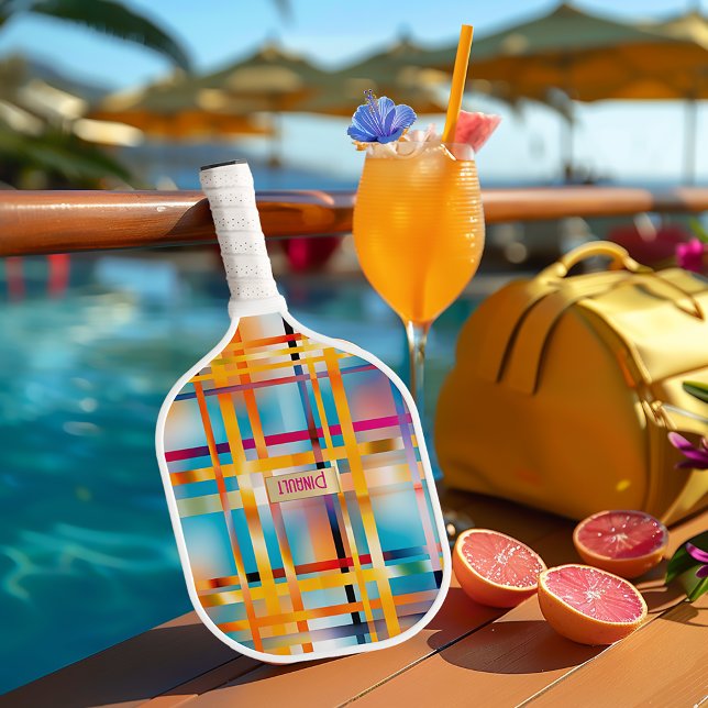 Chic Mit Monogramm farbenfroh Kariert Pickleball Schläger (Colorful Plaid Wexford Terrace Pickleball Paddle )