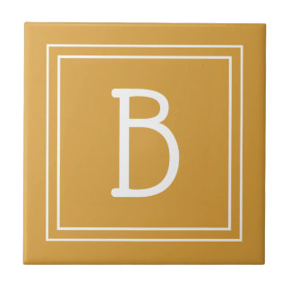 Chic Mit Monogramm Golden Yellow & White Initial Fliese