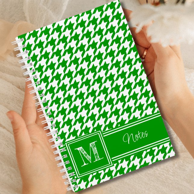 Chic Mit Monogramm Green Hahnentrittmuster Bullet Notizbuch (Von Creator hochgeladen)
