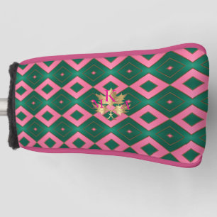 Chic Mit Monogramm Pink & Green Diamond Motif Putt Golf Headcover