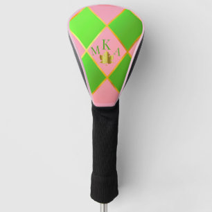 Chic Mit Monogramm Pink & Green Raute Golf Headcover