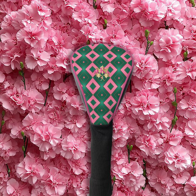 Chic Mit Monogramm Pink und Green Diamond Motif Golf Headcover (StylishPinkandGreenDiamondMotifGolfClubCover)