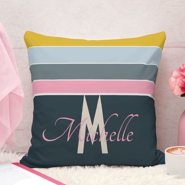 Chic mit Monogramm Pink und Navy Blue aquamarin St Kissen (Von Creator hochgeladen)