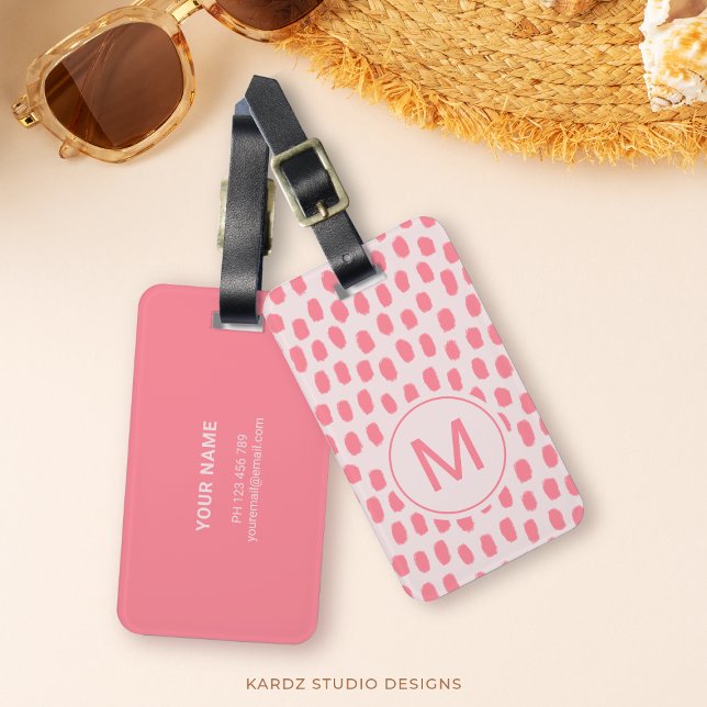 Chic Mit Monogramm rosa Gepäckmarke Gepäckanhänger (Customize this luggage tag template with initial, name and personal information. Travel in style!)