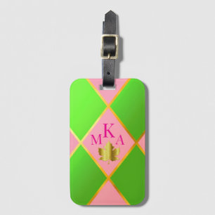 Chic Mit Monogramm Rosa und grüne Raute Gepäckanhänger