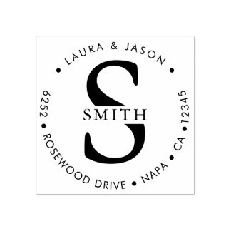 Chic Mit Monogramm Round Rücksendeadresse Gummistempel