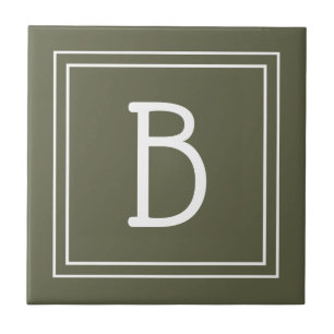 Chic Mit Monogramm Rustic Green & White Initial Fliese