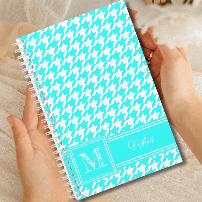 Chic Mit Monogramm Turquoise Hahnentrittmuster Bul Notizbuch (Von Creator hochgeladen)
