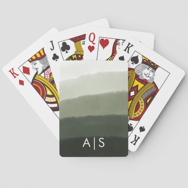 Chic Mit Monogramm Watercolor Jungle Green Ombre Spielkarten (Rückseite)