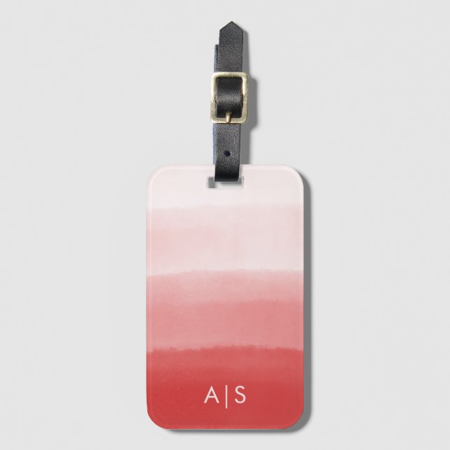 Chic Mit Monogramm Watercolor verblasst Coral Red  Gepäckanhänger (Vorderseite Vertikal)