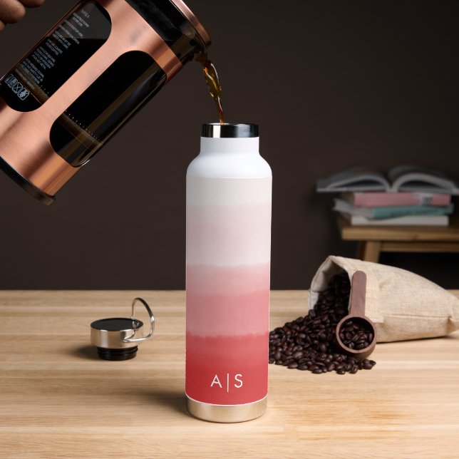 Chic Mit Monogramm Watercolor verblasst Coral Red  Trinkflasche (Kaffee)