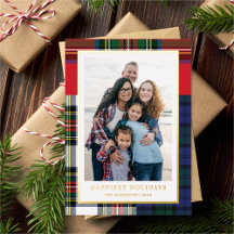 Chic Mixed Tartan + Gold Christmas Foto