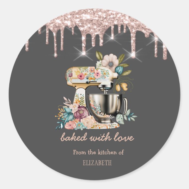 Chic Mixer Blume Rose Gold Tropfen Bäckerei Runder Aufkleber (Vorderseite)