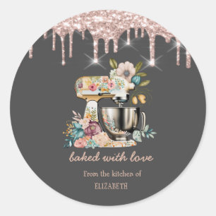 Chic Mixer Blume Rose Gold Tropfen Bäckerei Runder Aufkleber