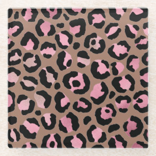 Chic mocha mousse, rosa und schwarz Leopard Print Glasuntersetzer