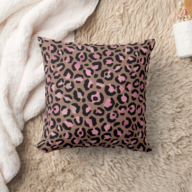 Chic mocha mousse, rosa und schwarz Leopard Print Kissen (Decke)