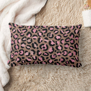 Chic mocha mousse, rosa und schwarz Leopard Print Lendenkissen