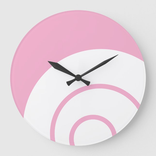 Chic Mod Stilvolle, weiße, konzentrische Streifen  Große Wanduhr (Vorderseite)