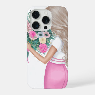 Chic Mode-Mädchen mit floralem Blumenstrauß Rosa iPhone 15 Pro Hülle