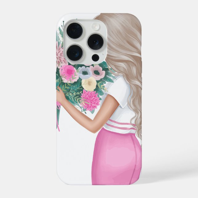 Chic Mode-Mädchen mit floralem Blumenstrauß Rosa  iPhone Hülle (Rückseite)