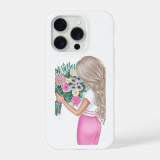 Chic Mode-Mädchen mit floralem Blumenstrauß Rosa iPhone 15 Pro Hülle