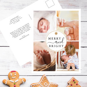 Chic Modern 4 Foto Merry & Bright Christmas Feiertagspostkarte