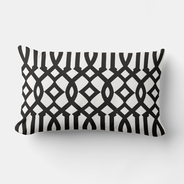 Chic Modern Black and White Trellis Muster Lendenkissen (Vorderseite)