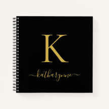 Chic Modern Black Gold Monogram Name