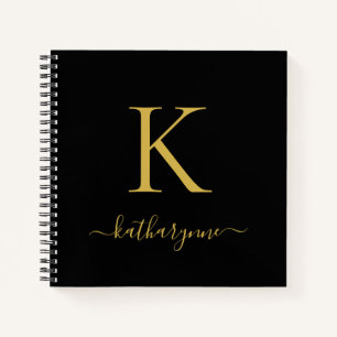 Chic Modern Black Gold Monogram Name Notizbuch