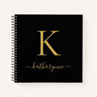Chic Modern Black Gold Monogram Name Notizbuch
