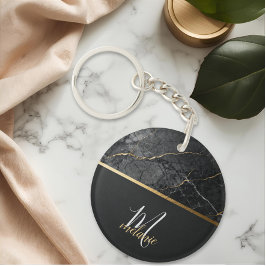 Chic modern Black grey marble gold monogram  Schlüsselanhänger