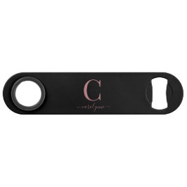 Chic Modern Black Rose Gold Monogram Script Speed Flaschenöffner
