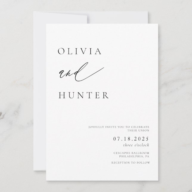 Chic Modern Black & White Wedding Einladung (Vorderseite)