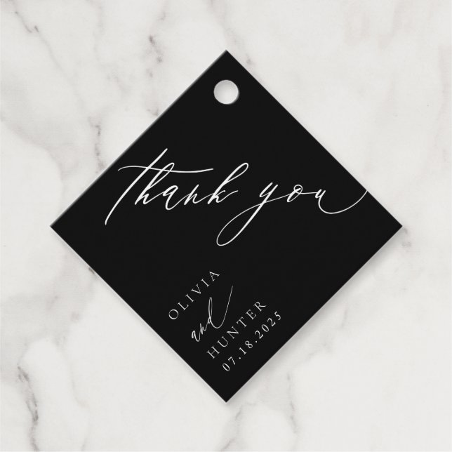 Chic Modern Black & White Wedding Geschenkanhänger (Vorderseite)