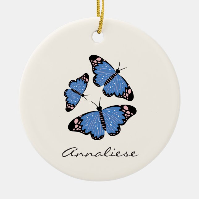 Chic Modern Blue Butterfly Design Personalisiert  Keramik Ornament (Vorne)