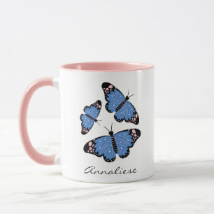 Chic Modern Blue Butterfly Design Personalisiert Tasse
