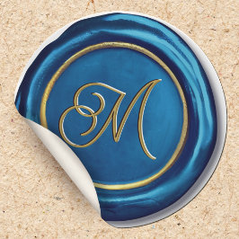 Chic Modern Blue & Gold Monogram Wax Siegel Sticke Runder Aufkleber