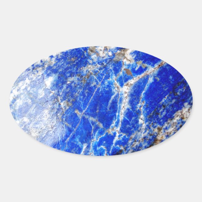 Chic Modern Blue Marble Stone Ovaler Aufkleber (Vorderseite)
