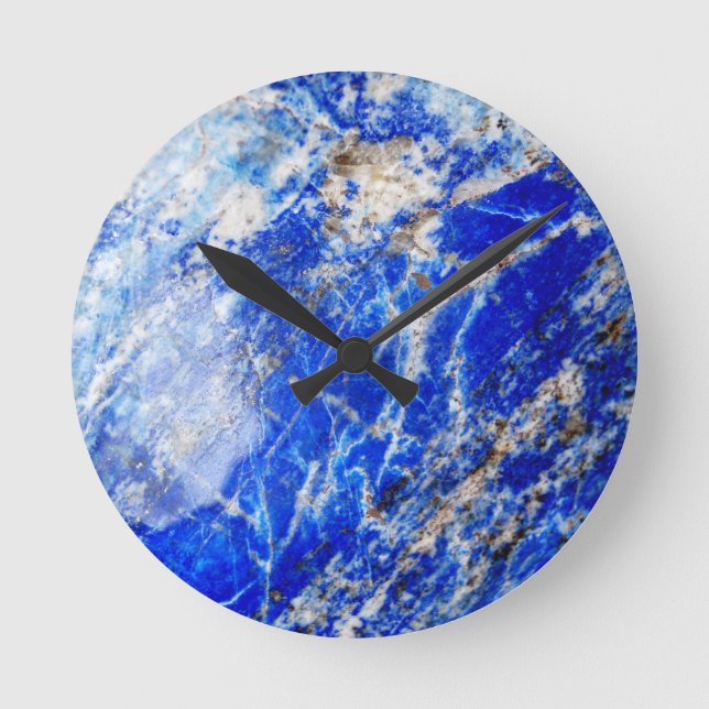 Chic Modern Blue Marble Stone Runde Wanduhr (Vorderseite)
