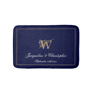 Chic Modern Blue Monogram Names New Wedding Badematte