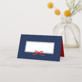 Chic Modern Blue Polka Dot mit Red Ribbon Platzkarte