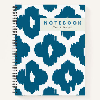Chic Modern Blue & White Ikat Pattern Personalized Notizbuch