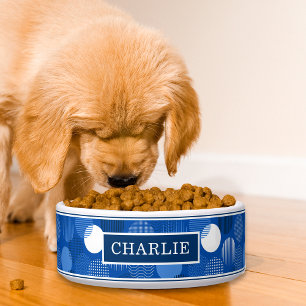 Chic Modern Blue White Polka Dot Muster Name Napf