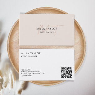 Chic Modern Blush Pink Monogram Feminine QR Code Visitenkarte