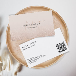 Chic Modern Blush Pink Monogram Feminine QR Code Visitenkarte